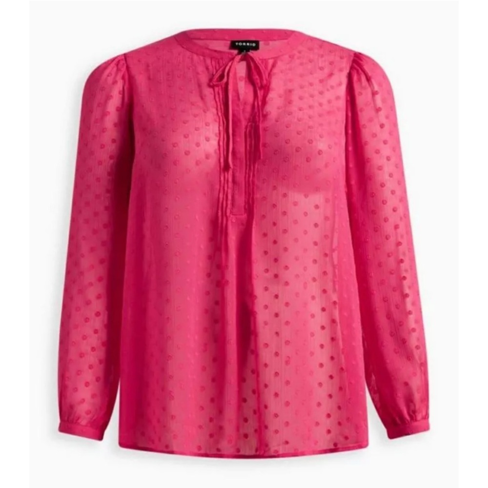 NWT! TORRID HOT PINK CHIFFON CLIP DOT BUTTON-FRONT BLOUSE! SIZE 2 - Picture 4 of 4
